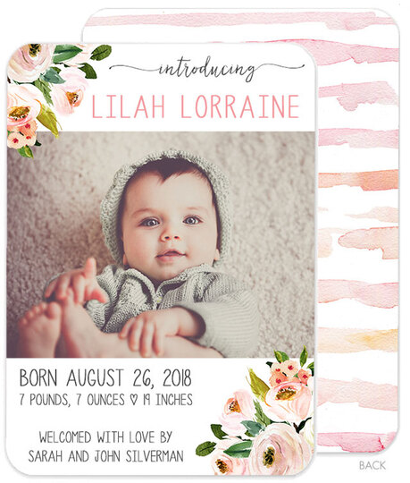 Corner Roses Photo Birth Announcements